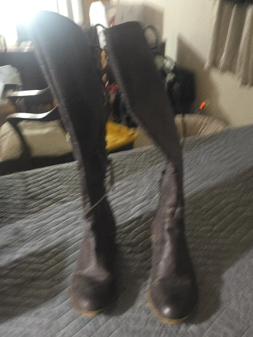 Kensie Over-the-Knee Lace-Up Side-Zip Boots in Dark Brown